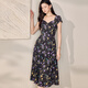 
ROEYSHOUSE French Puff Sleeve Large Sling Dress 2025 Summer New Temperament Beautiful Printed Mid-Long Dress 12107 Color XL