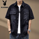 Playboy (Playboy) Summer American Retro Denim Shirt Men Men de travail à manches courtes à manches à manches
