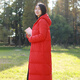 Chaos Jiangnan Solid Color Down Jacket Over Knee Long Winter New Women's White Duck Down Comfortable Warm Hooded Casual Jacket Red M
