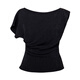 Roeyshouse Camisa de textura de alta gama para mujeres 2025 Diseño de verano Cuerpo delgado de cintura 11973 Black XL