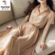 
Woodpecker French shirt dress for women 2025 temperament gentle long skirt for summer new light luxury high-end waist-hugging skirt light purple belt with lining L 110-120Jin [Jin equals 0.5 kg]