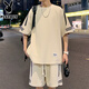 花花公子短袖t恤男士装夏季休闲青少年运动套装宽松半袖上衣服港风男装 10727/FKS653白色 XL 【建议130-150斤】