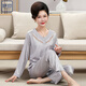 Yuyin Mom Pajamas Women's New Spring and Summer Thin Ice Silk Long Sleeve Middle-aged and Elderly Home Clothing Set 684 Silver (Long Sleeve Long Trousers) XL Recommended 105-120Jin[Jin equals 0.5 kg]