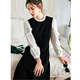 
Olrain French fake two-piece dress for women's autumn 2025 new lazy woven long-sleeved dress black M