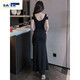 Mgtces Nightclub sexy Kleid rein und sexy Nachtclub Schlitz Langer Rock Abendkleid Frauen 2025 neuer Stil schwarz 3882 m