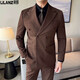 Lilang suit men's wedding striped groom's formal dress double-breasted British style casual slim three-piece suit dark gray L