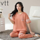 VTT睡衣女夏季纯棉短袖长裤薄款全棉夏天圆领家居服套装可外穿 V短袖长裤：YZT9721 M
