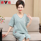 Yalu high-end pajamas for women in summer pure cotton short-sleeved cropped pants middle-aged and elderly mothers in summer thin style can wear home clothes outside blue pure cotton-NXF9856 M [80-100Jin [Jin equals 0.5 kg]]