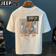 Jeep Spirit kurzärmeliges T-Shirt für Männer 2025 Sommer dünne Mode gedrucktes T-Shirt Xinjiang Baumwolle rundes Hals halbärmelig Männer Top T White 2 [ZJ1047 Fit Version] M für 90-108jin [Jin gleich 0,5 kg] geeignet.