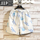 Jeep Spirit Hawaiian Ice Silk Shorts Herren Sommer Dünne Trendy Branddruckgedruckte Strandhosen Lose große lässige Sportarten knusprige Hose DK695 Weiß M.