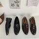 S.Sofea flache Lederschuhe für Frauen vielseitige Loafer Bohnenschuhe Spring S6628-1 Schwarz 36