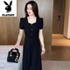花花公子（PLAYBOY）时尚休闲套装女2025春夏新款时髦洋气显瘦T恤短袖阔腿裤两件套潮 黑色单裤看图-旗舰款 M _建议80-100斤