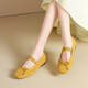 ZHR Single Shoes Frauen Sommertemperament Bow weiche flache Mary Jane Lederschuhe Frauen flacher Mund Ballet Frauenschuhe AH683 gelb 39