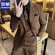 ROMON double-breasted suit suit for men business new professional formal fit groom wedding suit fashion British navy suit + vest + pants XL (suitable for 126-140 Jin Jin equals 0.5 kg)