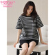 Modal Pyjamas für Frauen im Jahr 2025 Sommer neue kurzärmelige Shorts Striped Casual and Mode können an der Außenseite getragen werden, um die einfache Heimbekleidung mit 9859 M zu befriedigen 75-95jin [Jin gleich 0,5 kg]