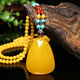 Mu Huanshi wax beeswax pendant sweater chain natural amber raw stone chicken fat yellow water drop necklace for men and women (with national inspection certificate) black material water drop pendant with fashionable cotton rope style