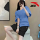 安踏（ANTA）运动套装女款宽松透气短袖短裤速干五分裤多巴胺T恤休闲显瘦 -7原木色/基础黑 M/170 适合100-120斤