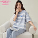 Pyjamas de coton pur pur modal pour les femmes minces simples rayées à manches courtes pantalons de courte durée