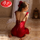 Langsha Sexy Pyjamas Femmes Pure érotique Silk Spring and Automne Suspender Nightgown Summer Nightgown haut de gamme 2025 Nouveau style d'été 6629 Ensemble en deux pièces Rose Red M