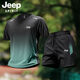 
JEEP SPIRIT high-end sports suit men's quick drying clothes short-sleeved T-shirt summer badminton ice silk training shorts fitness suit 9901 black and gray suit [quick drying] M