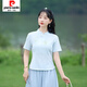 皮尔卡丹（pierre cardin）2025新款复古中式立领汉服棉麻大码显瘦衬衫盘扣上衣+阔腿裤两件 897白色上衣 M 85-95