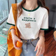 Trendy T-shirts for women's T-shirts for summer 2025 new contrasting T-shirts for women short-sleeved versatile trendy loose slimming cotton on kc693 blue collar S