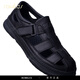 Rowilcs Marke Sandals Herren Sommer Neue hohle Lederschuhe für Männer dicker Sohle nicht rutscher Kopf atmungsaktives lässiges Lochschuhe Leichtes Schwarz 39