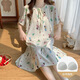 Victoria's Style Pyjamas mit Brustpolster für Frauen im Sommer 2025 Neue lose und niedliche koreanische Floral Nachthemd mittelgroße Hauskleidung großer Größe M16862 [mit Brustpolster] XL