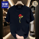 ROMON (ROMON) different couple outfit summer T-shirt 2025 new summer super hot internet celebrity pure cotton special short-sleeved top for men. Black front large picture K1049 single red rose man S S recommended 90-100 Jin [Jin equals 0.5 kg]