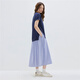
Giordano designer fake two-piece dress for women spliced striped round neck short-sleeved skirt for women 18465213