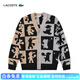 鳄鱼（LACOSTE）法国鳄鱼情侣款图案印花时尚拼色V领针织开衫|AH7374 UI7/黑/灰/卡其 XS