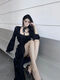 
XIARXENEU (XIARXENEU) slit suspender dress looks slim and temperament backless A-line skirt 3886 people collect pure hot girl Hepburn style waist-hugging black dress shawl jacket-KiissEN1 S [Suggestion 80-90Jin [Jin equals 0.5 kg]]