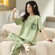 Langsha 100% pure cotton pajamas for women in spring and summer short-sleeved trousers casual loose women Korean style home clothes for autumn wear suit T-9711 (short-sleeved trousers) XL size (125-145Jin [Jin equals 0.5 kg]) All size