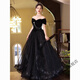True black evening dress 2025 new light luxury niche high-end banquet annual meeting host feels elegant temperament Black XS