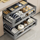 Dibujo de la canasta Gabinete de cocina Cajón de doble capa Tipo de tazón Tazón Tazón Pit Towls y Chopsticks Almacenador de almacenamiento Espacio de tres capas Draw Mid-Pull Half Draw 720 Gabinet_ [Ancho interno requerido 675-695 mm, apertura de triple capazón_drawer type_door