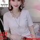 Woodpecker (Tucano) Baumwolle kurzärmeliges T-Shirt für Frauen 2025 Sommer Fashion V-Ausschnitt Koreanische Version Lace Hollow Design Rückenless modisches Top White L.
