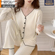 Modal pajamas with chest pad for women spring and autumn long sleeve pure cotton thin 2025 new sweet student home clothing set white 6CX9921# apricot color [fixed chest pad] 2XL [140-160Jin[Jin equals 0.5 kg]]