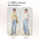 
IEF/Aiyifu pants 2025 summer new Korean version sweet girl style bow printed denim wide-leg pants denim blue M