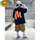G.DUCKKIDS boys T-shirt summer pure cotton short-sleeved children's street dance trendy summer half-sleeved 2025 big children's street loose top CT683# blue 100 [Suggested 90-100 cm]
