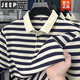 Jeep Spirit kurzärmeliges T-Shirt für Männer 2025 Neu gestreiftes Revers Casual halbärmelte Sommer lose dünne Männer kurzärärmig Polo L9906 Green M 165 Empfohlen 90-120jin [Jin entspricht 0,5 kg]