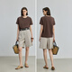 
LILY2025 summer new women's clothing retro simple basic embroidery casual versatile front shoulder round neck short-sleeved T-shirt 701 brown S