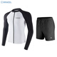 TRAVEL BUDDIESbarrel swimsuit men's surf suit split quick-drying tight jellyfish snorkeling suit wetsuit long-sleeved trousers direct sale men's pure white (cardigan) top + black trousers two-piece set 2XL (150-170Jin Jin equals 0.5 kg) One size fits all