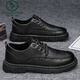 Woodpecker men's shoes autumn British business formal wear men's casual leather shoes black work groom gets married taller big head trendy shoes 9903 black 39