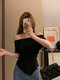 Cool Chapter (KUZHANG) E-2687 summer new Korean version simple striped irregular slim one-shoulder design top T-shirt for women rice apricot color equal size