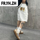 
FR.YH.ZH Yin Xiaoji Heavy washing loose workwear large pocket white bamboo joint denim shorts five-point pants men and women 1049 white M 90-110