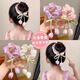 Garenbei's new spring-flavored shimmering tulip bow large intestine hair tie for girls, sweet and western style flower tassel hair tie, one pink + purple tulip hair tie