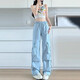 粉色工装裤女夏季薄2025新款高腰垂感降落伞速干休闲阔腿美式运动 蚂蚁-687【黑色】 3XL