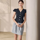 Roeyshouse Roe Intellektueller V-Ausschnitt Taille Plaid-Hemd für Frauen 2025 Sommer neuer Stil French Puff Ärmel 12117 Plaid M.