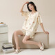 Pure Cotton Pajama с грудной подушкой для женщин летом 2025 г. Новый летний круглый круглые шорты с коротким рукавом набор домашней одежды Z1343 XL