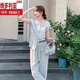 Victoria's style gray Korean style smart temperament suit for women 2025 early summer new style round neck top wide leg pants two-piece set mint green XL (recommended 115-125Jin Jin equals 0.5kg high quality)
